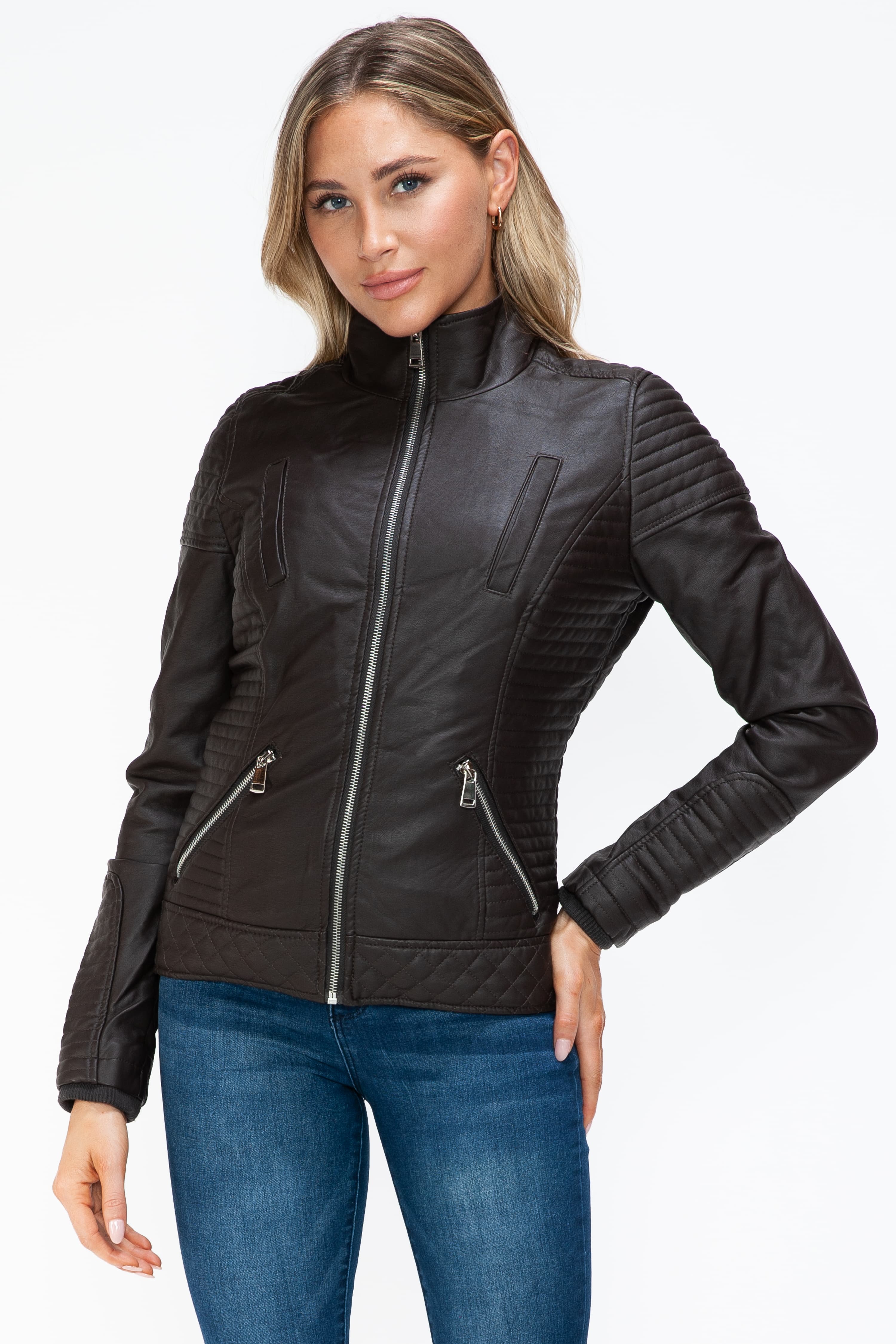 Outfit Flow - YMI Faux Layered Double-Zipper Jacket with Fuzzy Hood