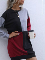 Color Block Casual Long Sleeve Mini Dress OutfitFlow