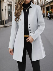 Button Up Long Sleeve Coat Light Gray Trendsi
