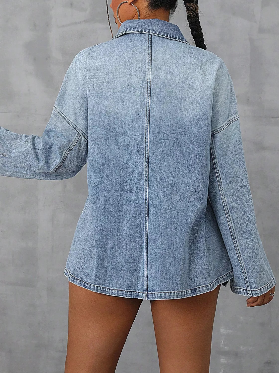 Collared Neck Drop Shoulder Denim Top OutfitFlow