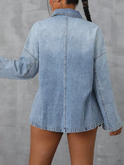 Collared Neck Drop Shoulder Denim Top OutfitFlow
