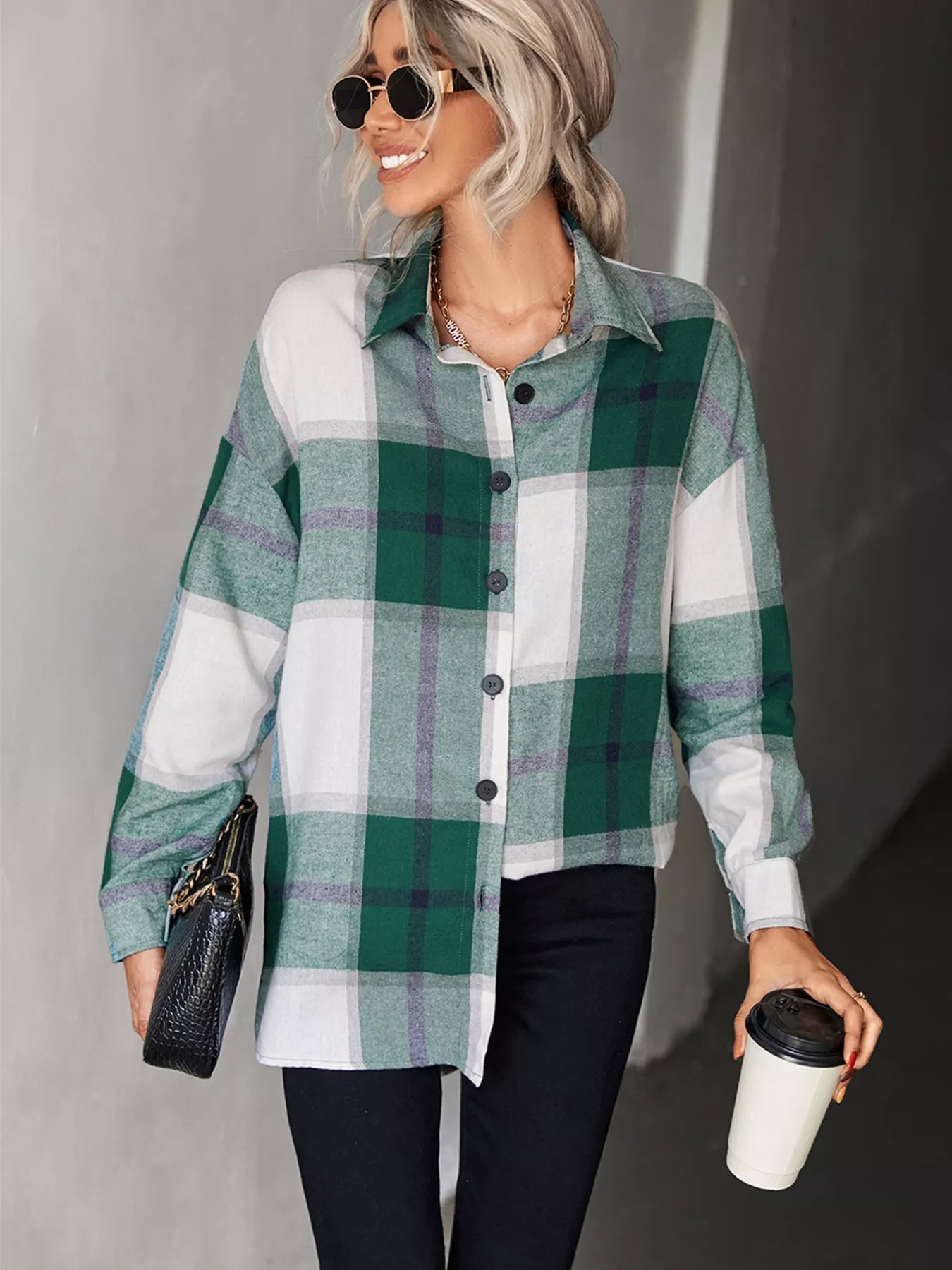 Plaid Button-Down Long Sleeve Shirt OutfitFlow