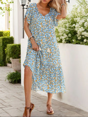 Floral Print Midi Dress with Tie Front OutfitFlow