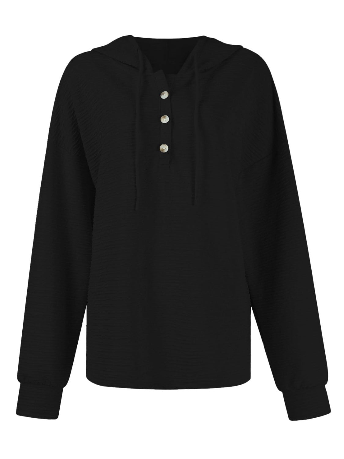 Outfit Flow - Drawstring Quarter Button Long Sleeve Hoodie