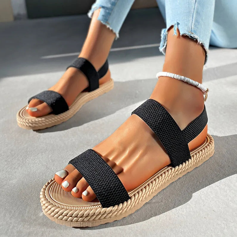 Open Toe Flats Sandals Black OutfitFlow