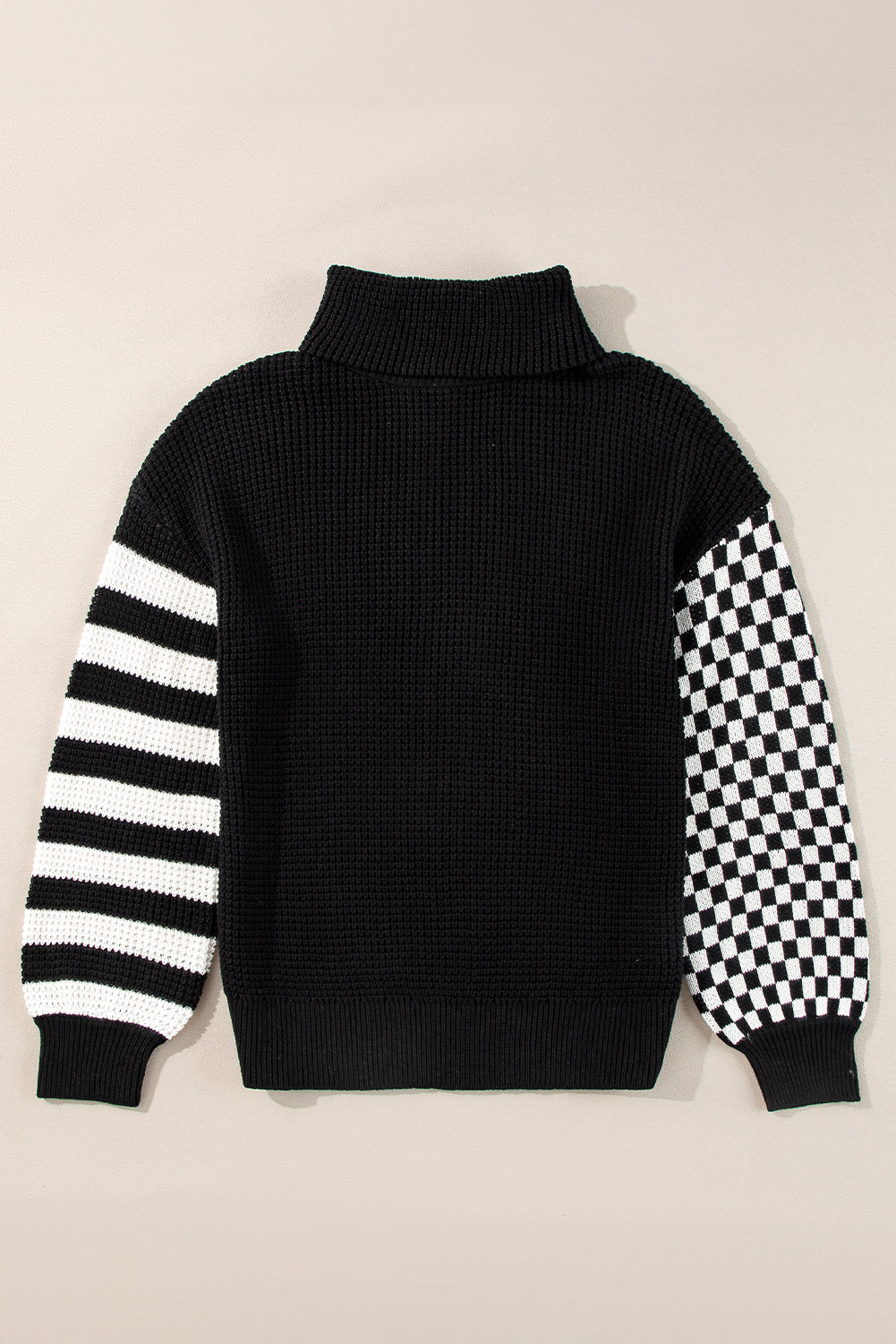 Outfit Flow - Striped & Checkered Turtleneck Dropped Shoulder Sweater