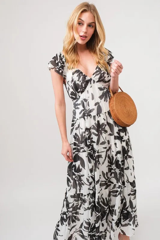 And The Why Ruffled Sleeve Tiered Floral Print Maxi Dress OutfitFlow