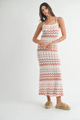 MABLE Lightweight Pointelle Chevron Knit Maxi Dress OutfitFlow