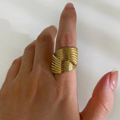 2-Piece Stainless Steel Textured Wave Ring OutfitFlow