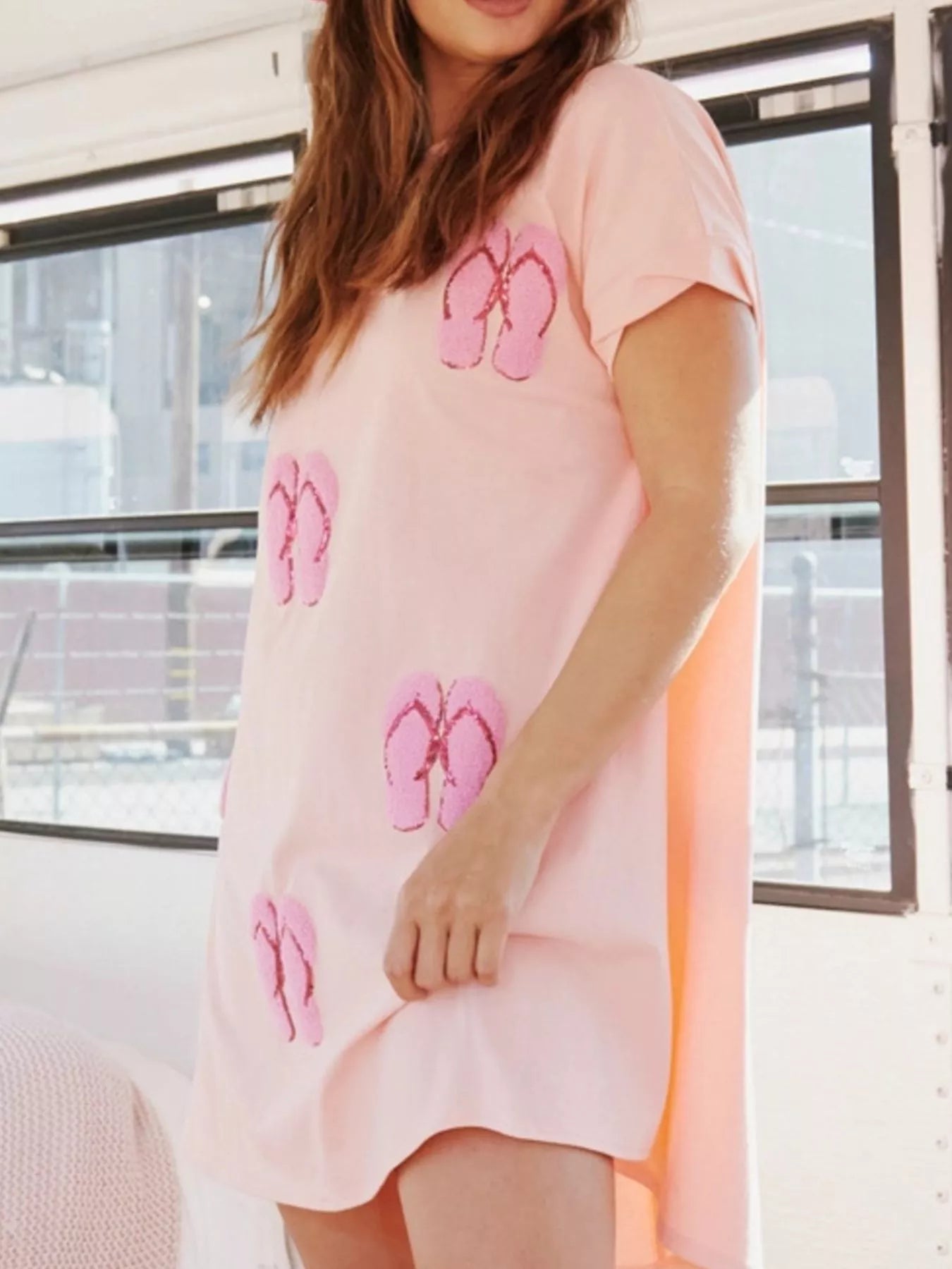 Sequin Short Sleeve Summer Tee Dress OutfitFlow