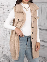 Button Up Teddy Vest Coat Trendsi