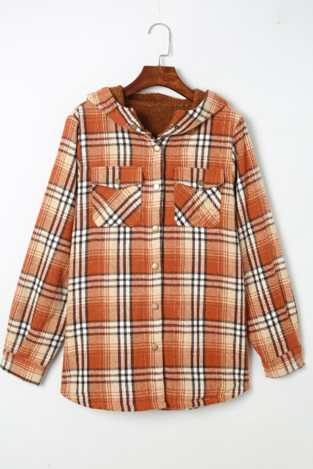 Outfit Flow - Plaid Button Up Long Sleeve Hooded Jacket