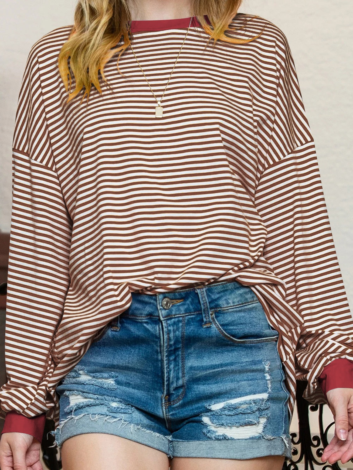 Contrast Striped Long Sleeve Sweatshirt