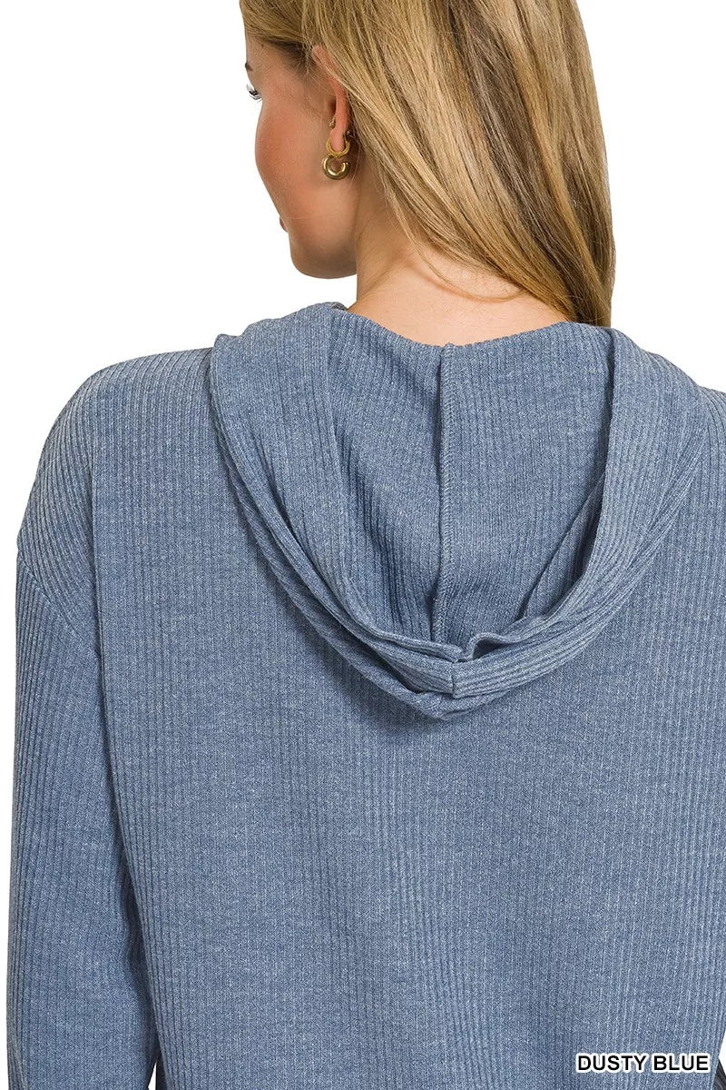 Zenana Ribbed Long Sleeve Hoodie OutfitFlow