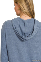 Zenana Ribbed Long Sleeve Hoodie OutfitFlow