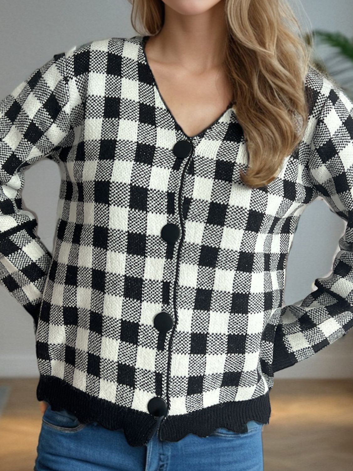 Outfit Flow - Plaid V-Neck Button Up Cardigan