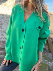 V-Neck Button-Up Oversized Sweater Cardigan OutfitFlow