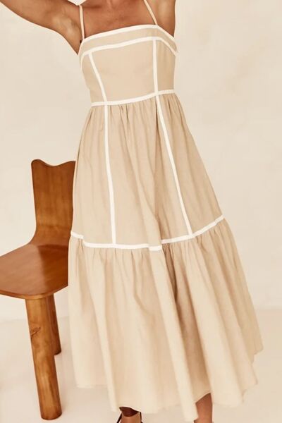 Contrast Trim Square Neck Midi Cami Dress OutfitFlow