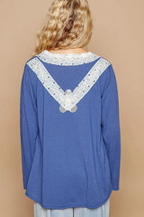 POL Lace Flower Patch Long Sleeve T-Shirt OutfitFlow