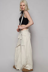 POL Raw Hem Studded Knee Patches Cargo Overalls OutfitFlow