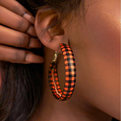 Outfit Flow - Plaid PU Leather Hoop Earrings