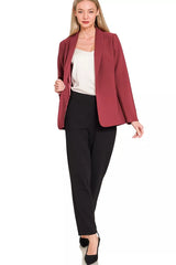 Zenana Woven Long Sleeve Blazer With Lining OutfitFlow