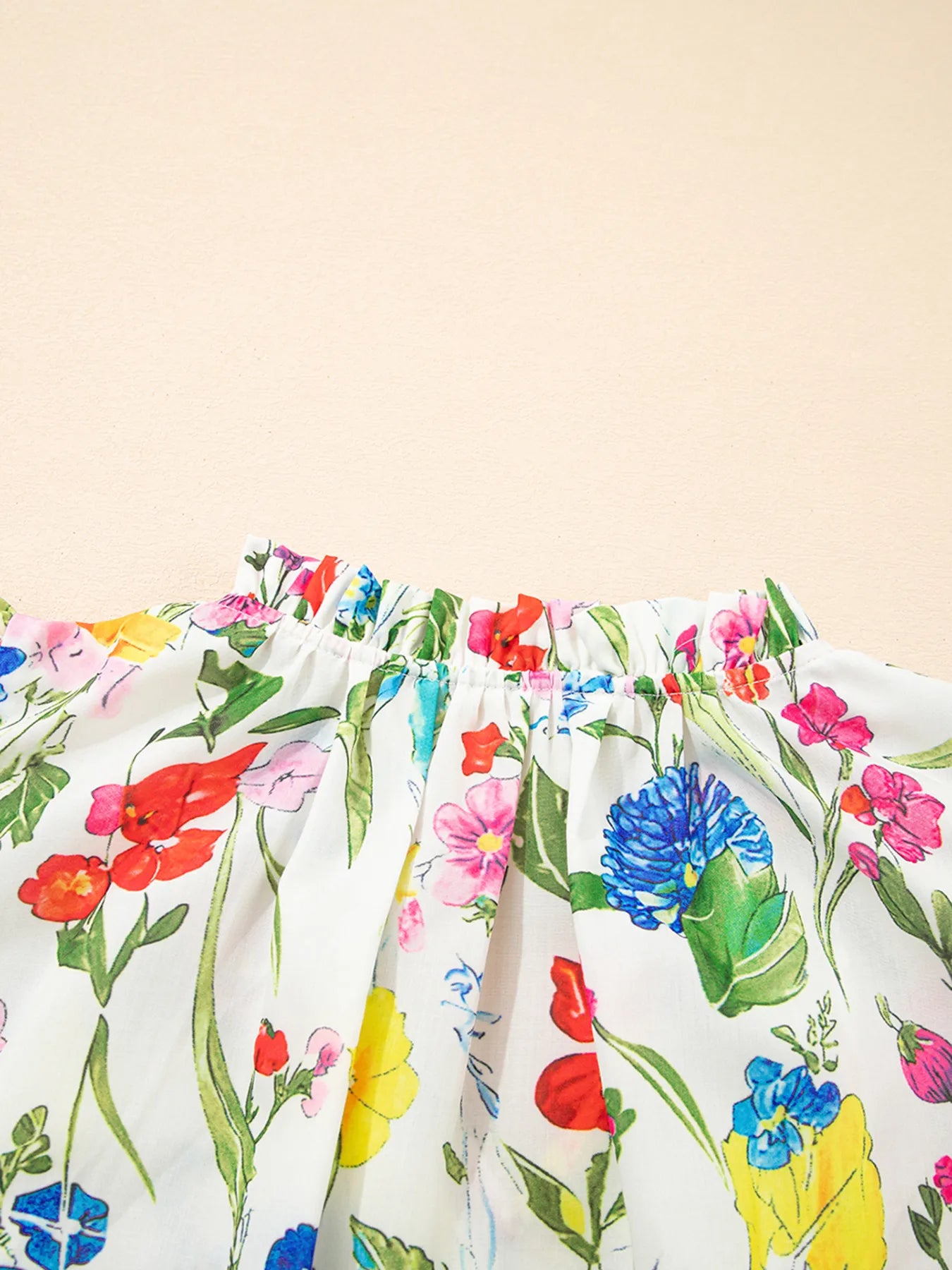 Floral Print Ruffle Layered Short Sleeve Blouse OutfitFlow
