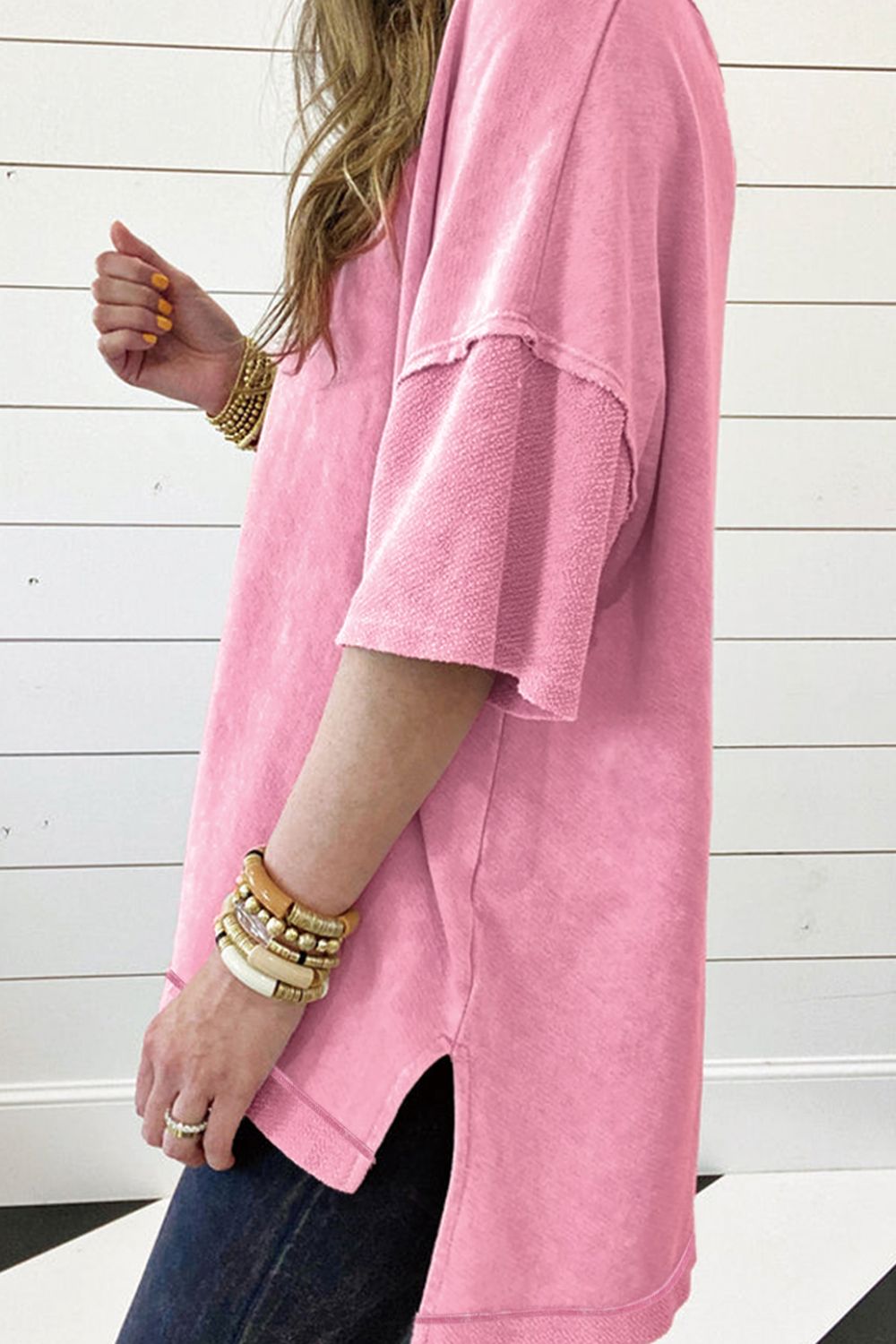 Mineral Wash Drop Shoulder Round Neck T-Shirt OutfitFlow