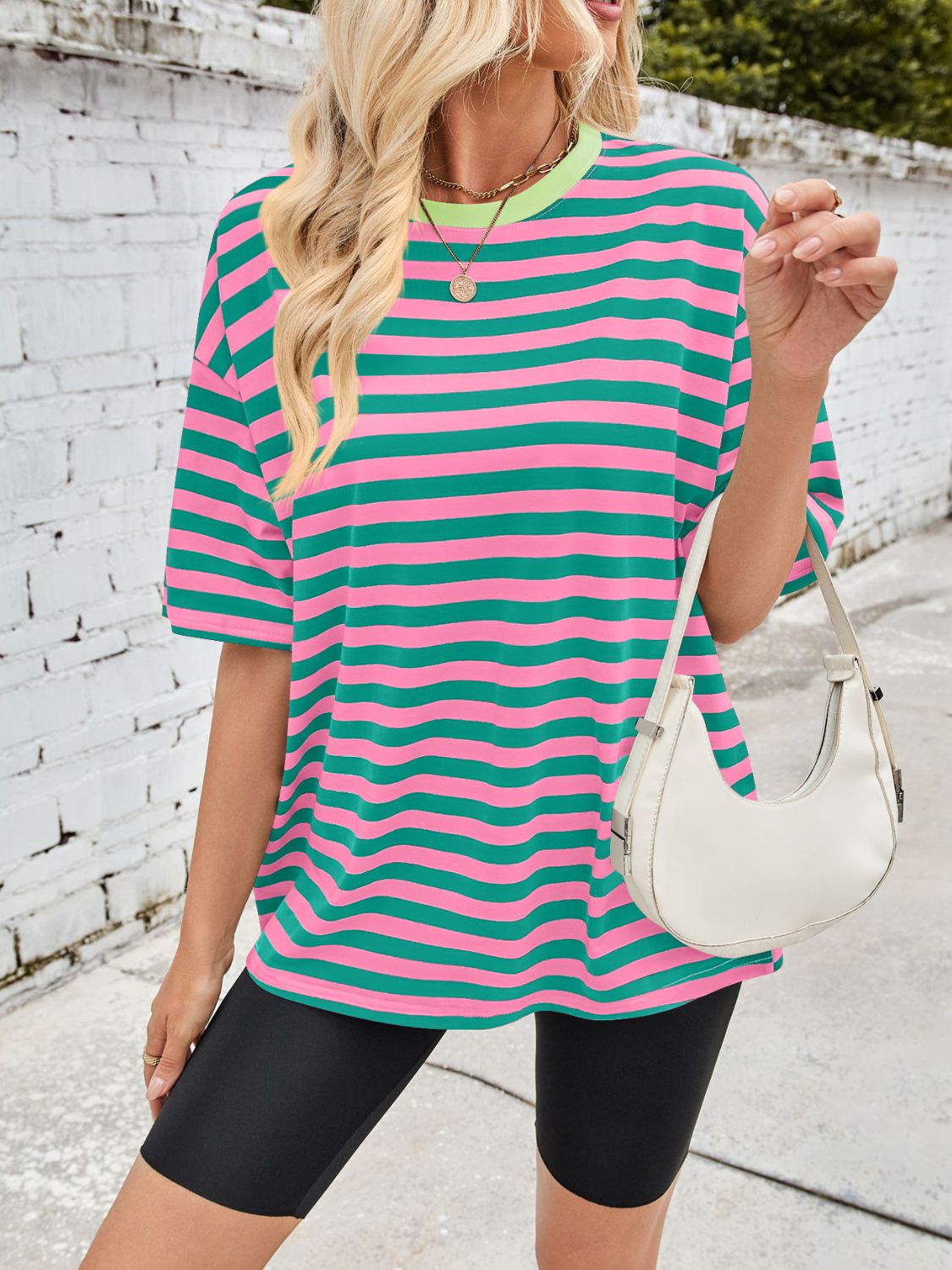 Outfit Flow - Lovelet Striped Round Neck Half Sleeve T-Shirt