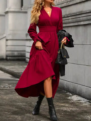 Surplice Long Sleeve Tiered Midi Dress OutfitFlow