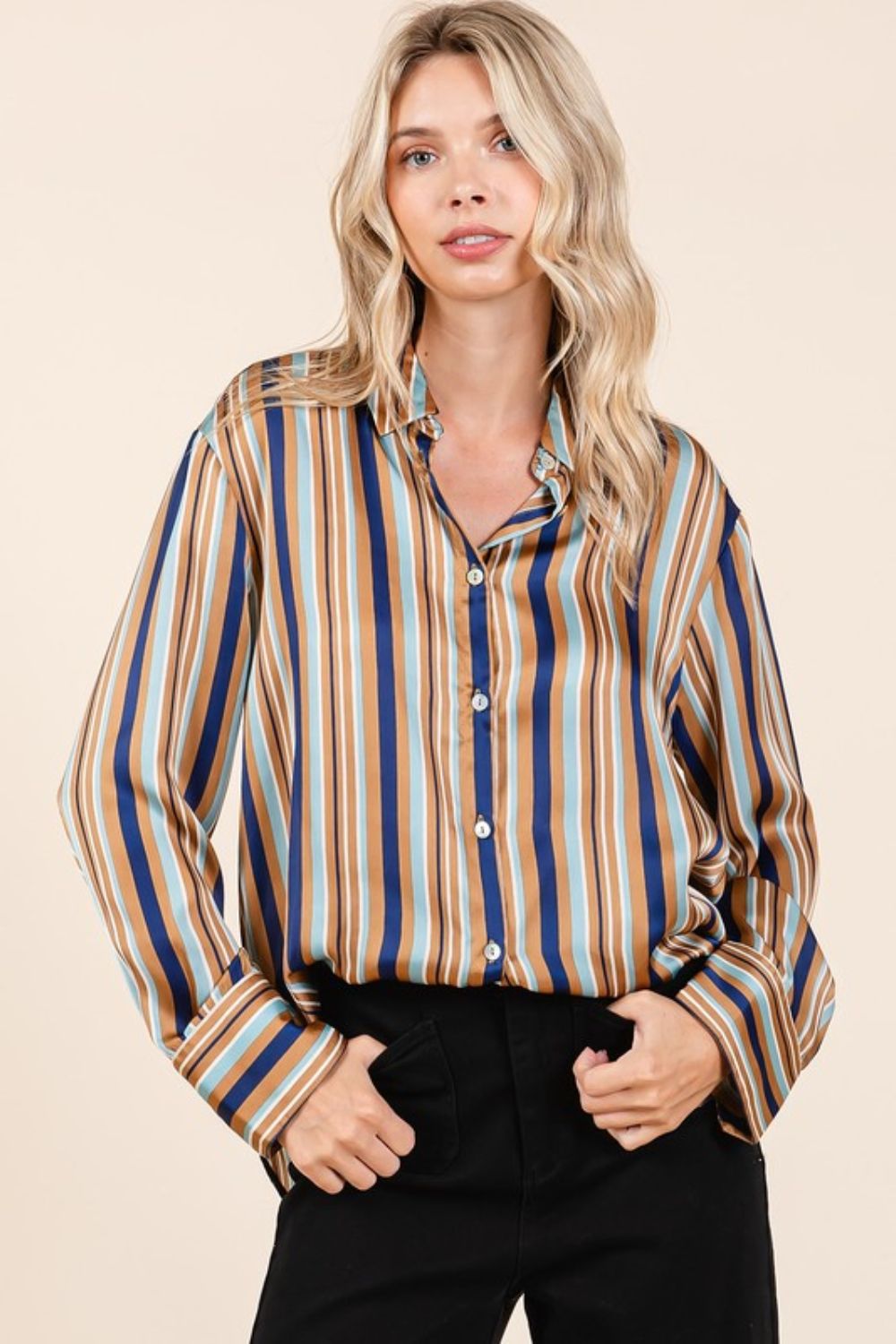 Mittoshop Striped Button Down Satin Shirt