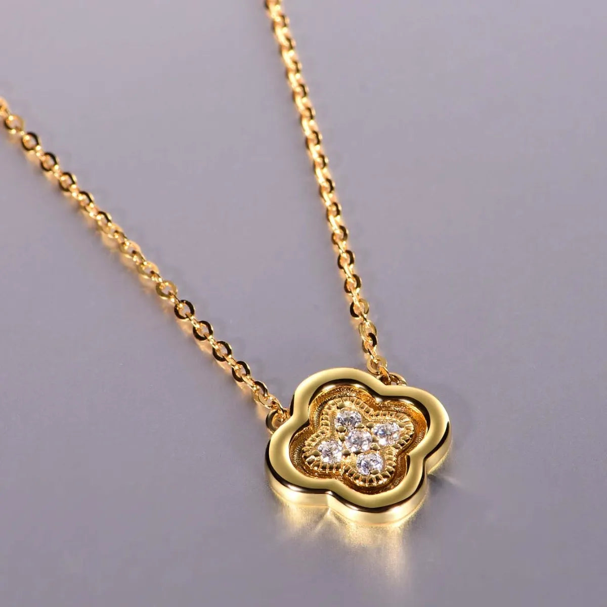 925 Sterling Silver Moissanite Leaf Clover Necklace Gold One Size OutfitFlow