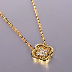 925 Sterling Silver Moissanite Leaf Clover Necklace Gold One Size OutfitFlow