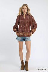 Umgee Floral Boho Peasant Blouse OutfitFlow