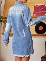 Distressed Raw Hem Denim Mini Dress Trendsi