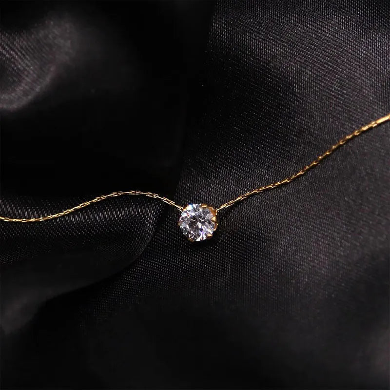 18K Gold-Plated Zircon Solitaire Pendant Necklace OutfitFlow