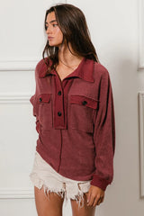 BiBi Cp French Terry Cut Edge Detail Collared Top OutfitFlow