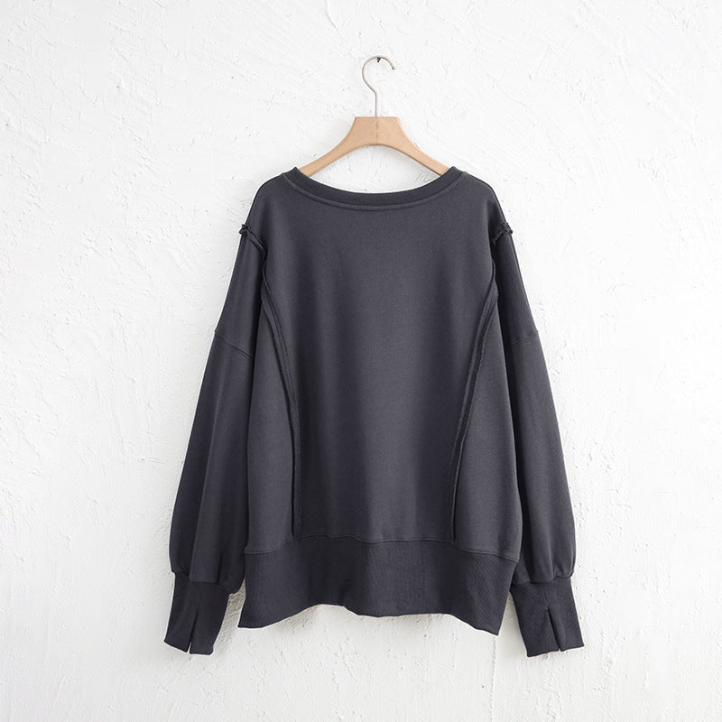 Outfit Flow - Exposed Seam High-Low Long Sleeve Sweatshirt