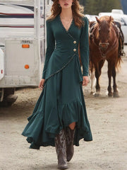 Surplice Asymmetrical Ruffle Hem Maxi Dress Sage Trendsi