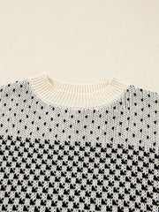 Contrast Color Pattern Lantern Sleeve Sweater OutfitFlow