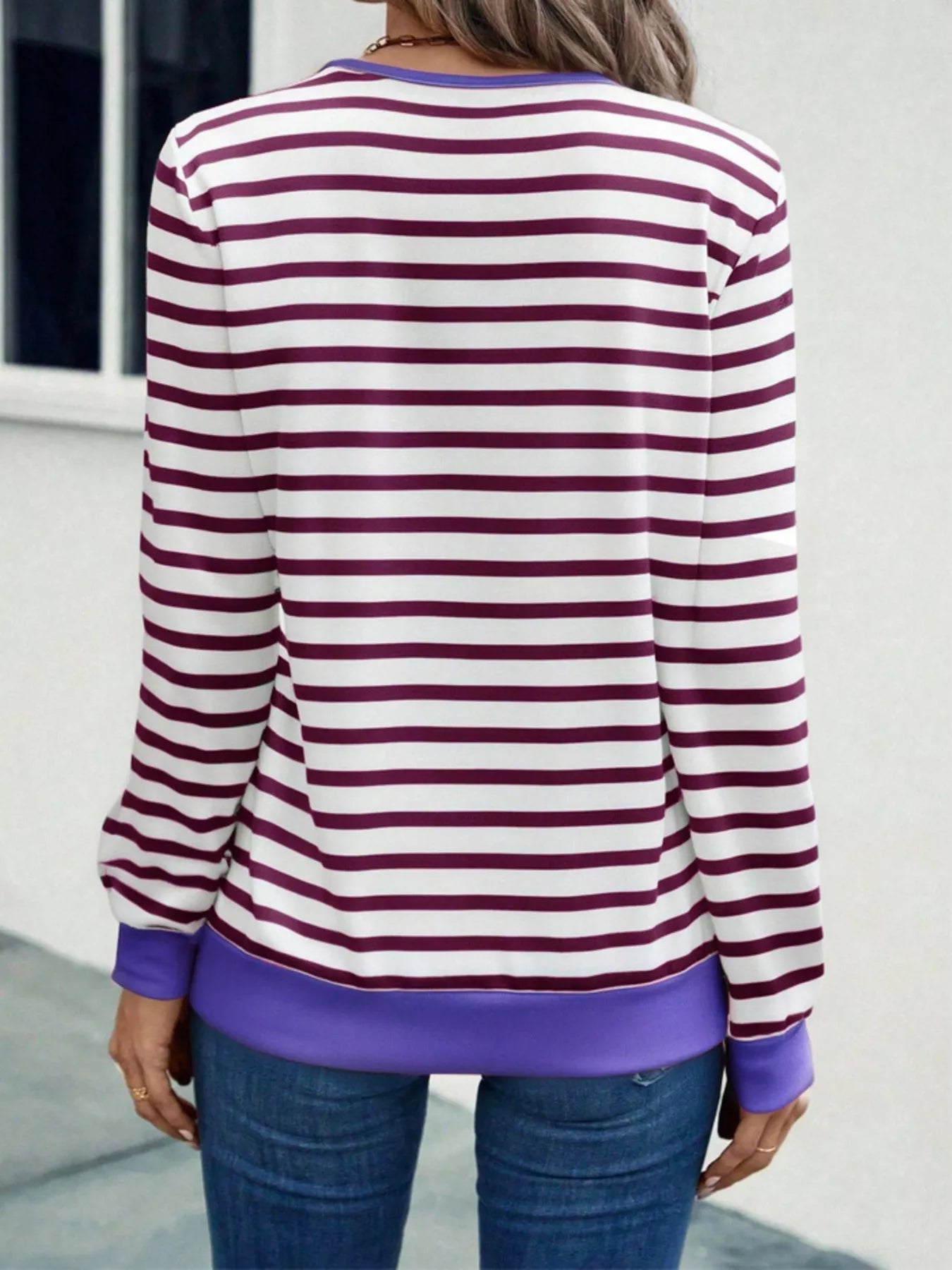 Striped V-Neck Long Sleeve T-Shirt OutfitFlow