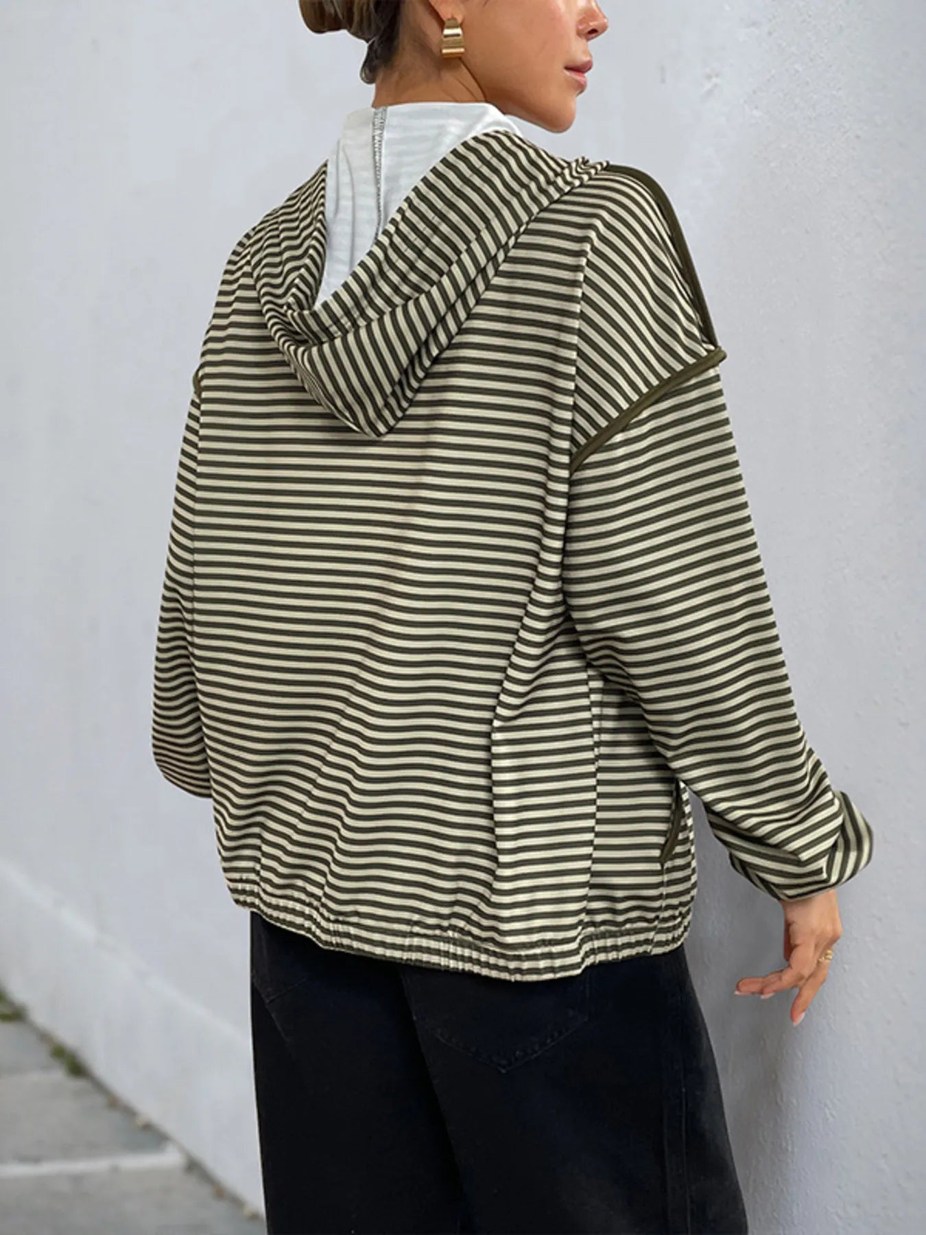Striped Zip Up Oversized Hoodie OutfitFlow