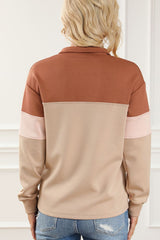 Outfit Flow - Color Block Quarter Zip Long Sleeve Sweatshirt