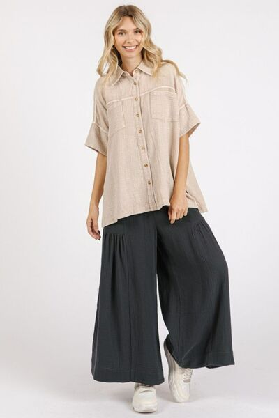 Mittoshop Mineral Wash Gauze Oversized Short Sleeve Shirt OutfitFlow