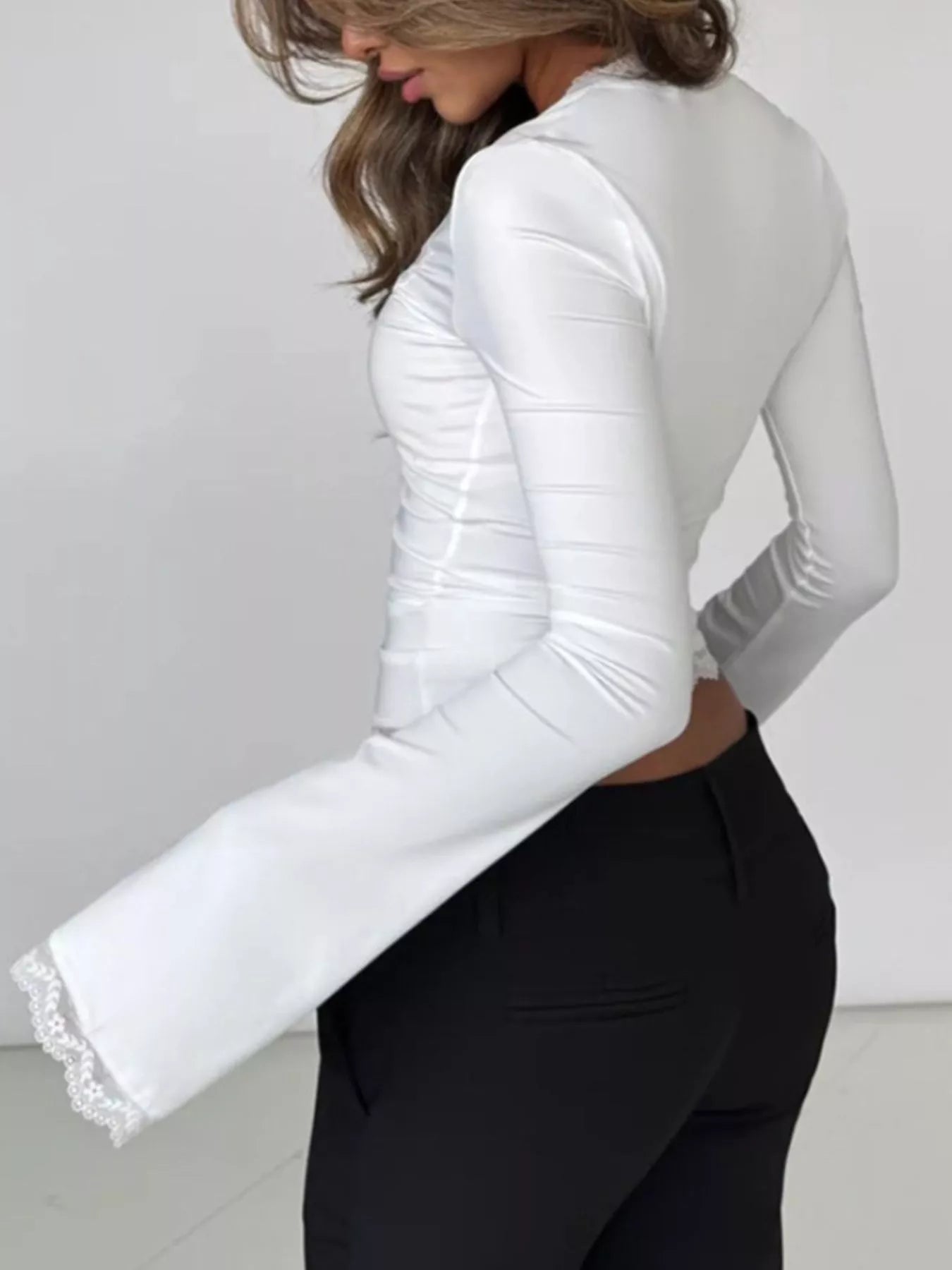 Lace Trim Long Sleeve T-Shirt Trendsi