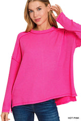 Zenana Exposed Seam Long Sleeve Corded Rib Knit Top OutfitFlow