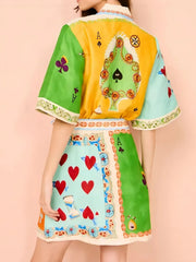 Printed Tie Waist Mini Shirt Dress OutfitFlow