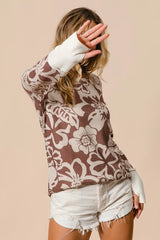 BiBi Flower Printed Waffle Thumb Opening Top OutfitFlow