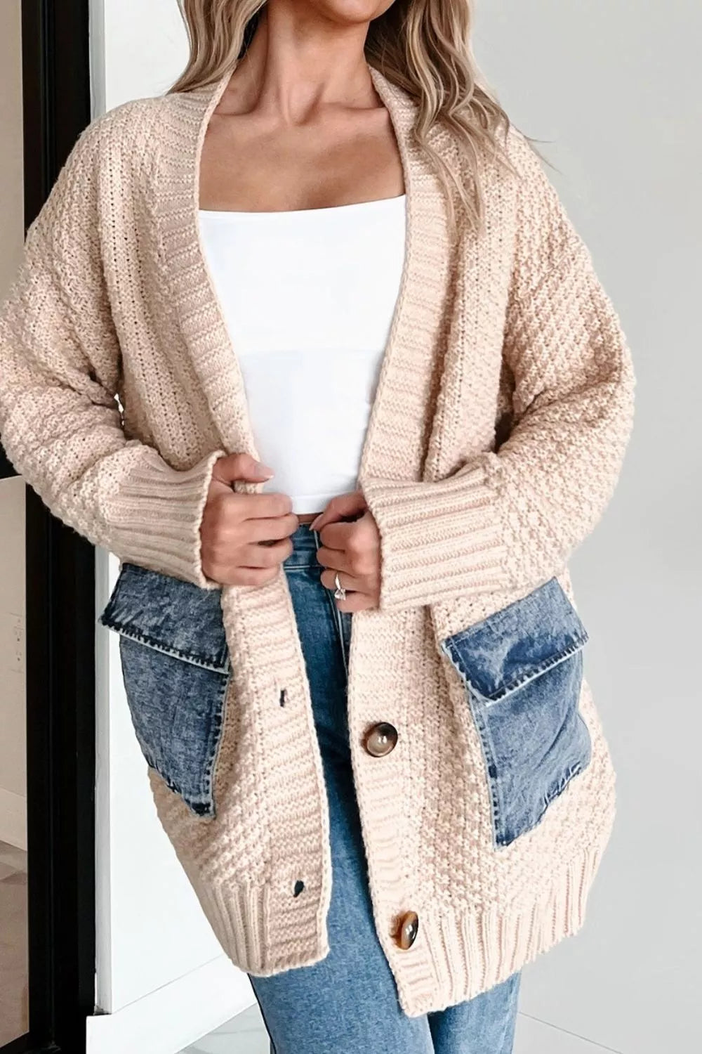 Textured Knit Open-Front Cardigan OutfitFlow