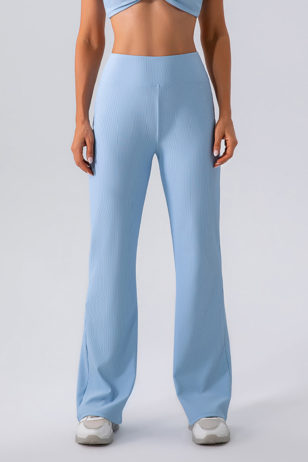 High Waist Straight Active Pants Light Blue OutfitFlow